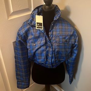 Brand New with Tags Crop Blue Plaid bomber!